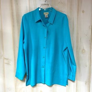 Travel Smith Blue Linen Blend Button Down Top Sz XL